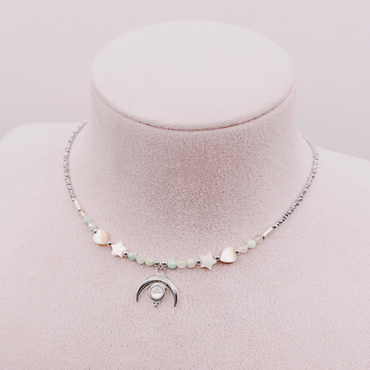 Collar Medialuna Nácar & Amazonita - Plata 925