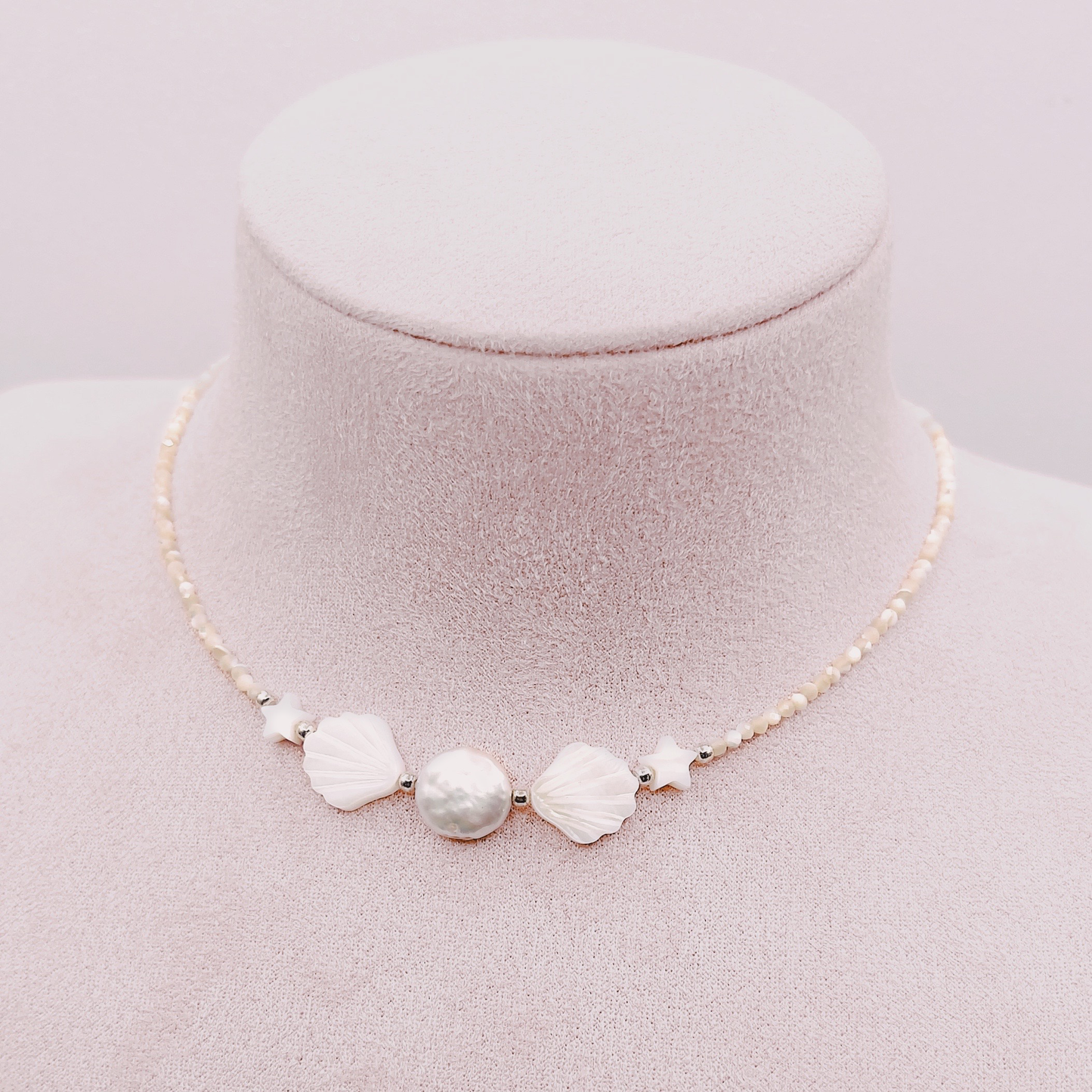 Collar Micro Nácar Faceteado con Perla y Conchitas - Plata 925