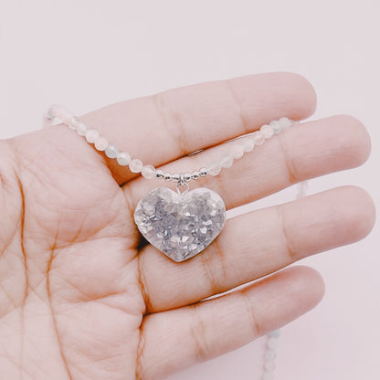 Collar Piedras Drusa Corazón Amatista Aura & Morganitas - Plata 925