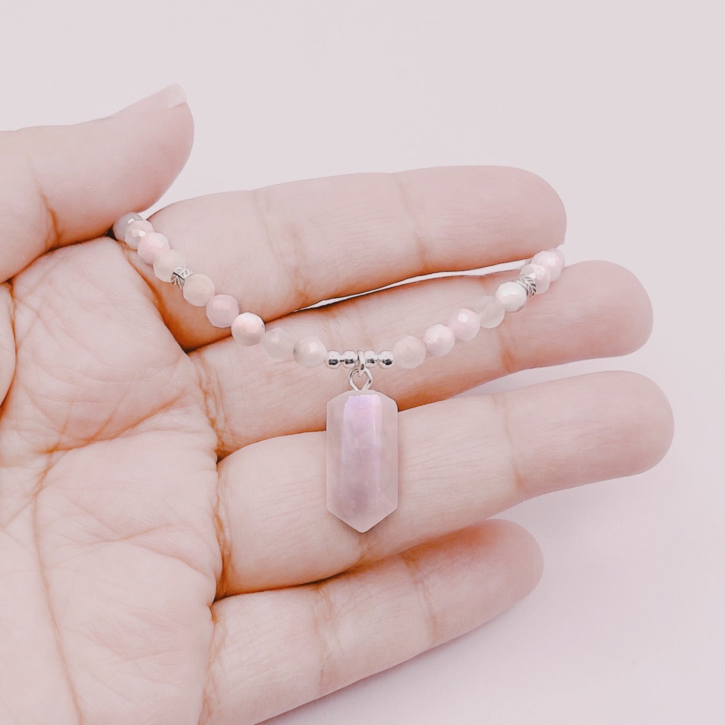 Collar Ópalo Rosa & Punta Cuarzo Rosa Aura - Plata 925