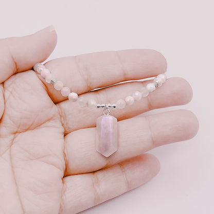Collar Ópalo Rosa & Punta Cuarzo Rosa Aura - Plata 925