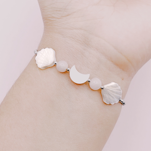 Pulsera Luna, Kunzita y Conchitas Nácar - Plata 925