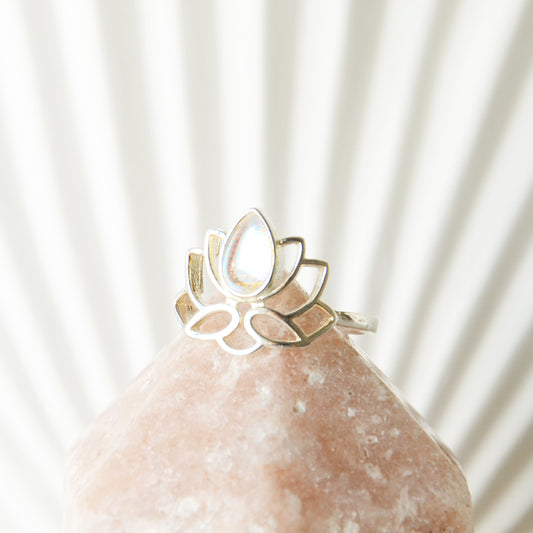 Anillo Flor de Loto Cuarzo Aura - Plata 925