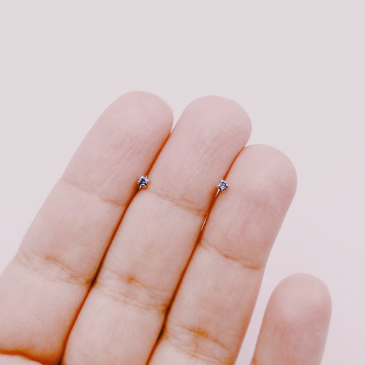 Aros Micro Circón Amatista - Plata 925