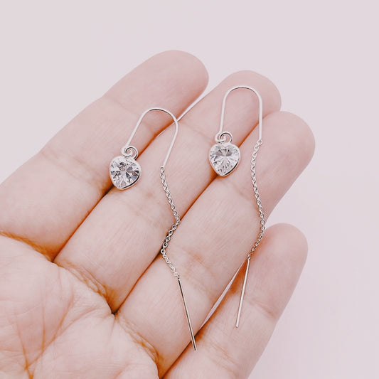 Aros Corazones Circón y Cadenita - Plata 925