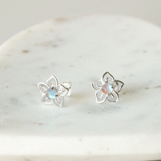 Aros Flores Cuarzo Aura - Plata 925