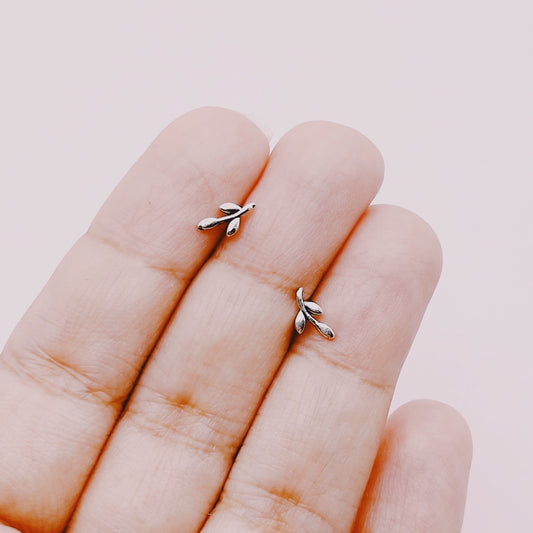 Aros Ramitas Hojas Minimalista - Plata 925