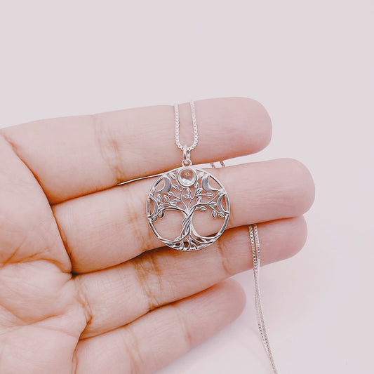 Cadena Árbol de la Vida Cuarzo Aura - Plata 925