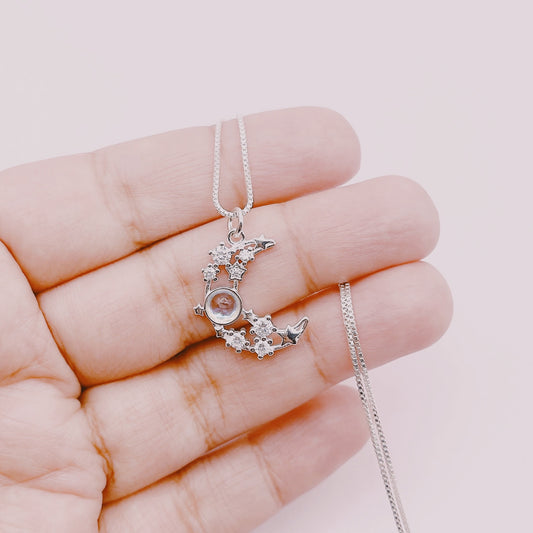 Cadena Luna Estrellada Cuarzo Aura - Plata 925