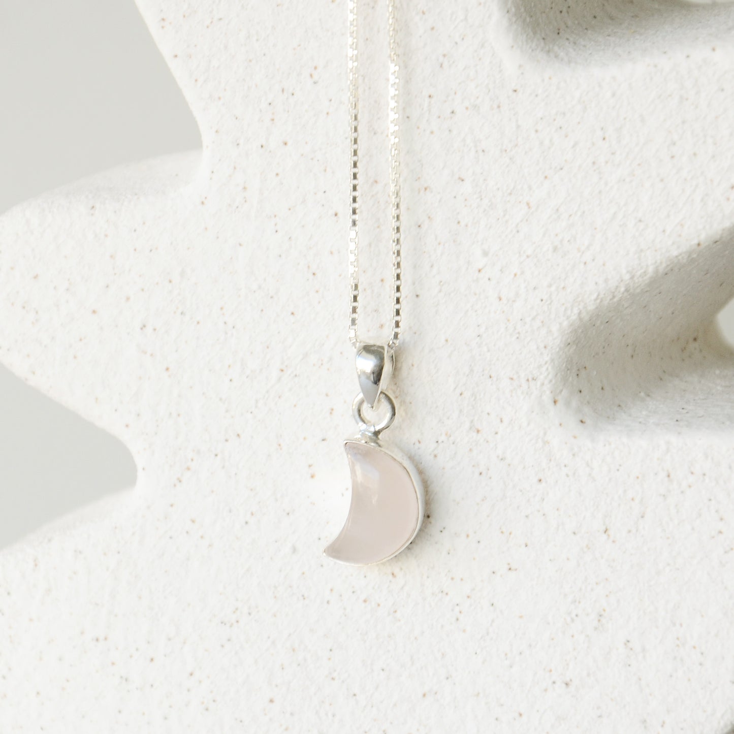 Cadena Luna Piedra Cuarzo Rosa - Plata 925