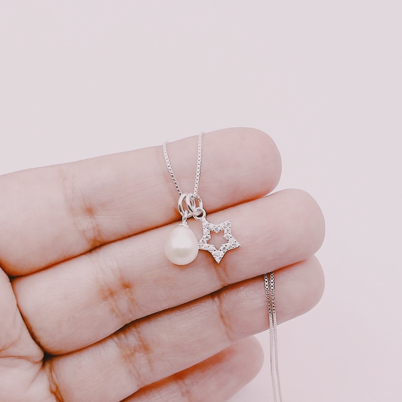 Cadena Estrella Calada Circones & Perla - Plata 925