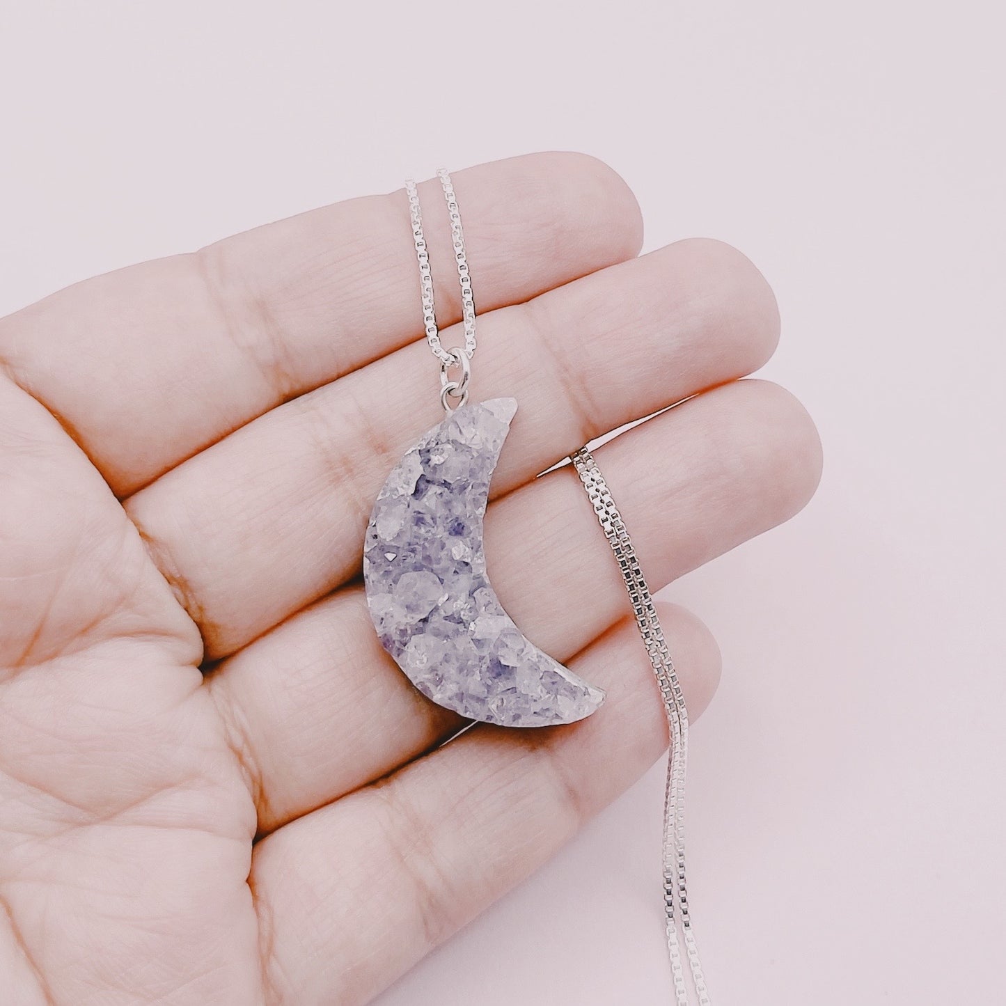 Cadena Luna Drusa Amatista - Plata 925