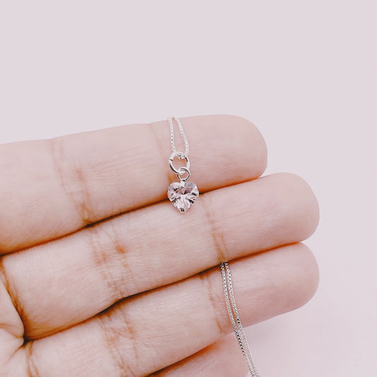 Cadena Punto Luz Corazón Rosa - Plata 925