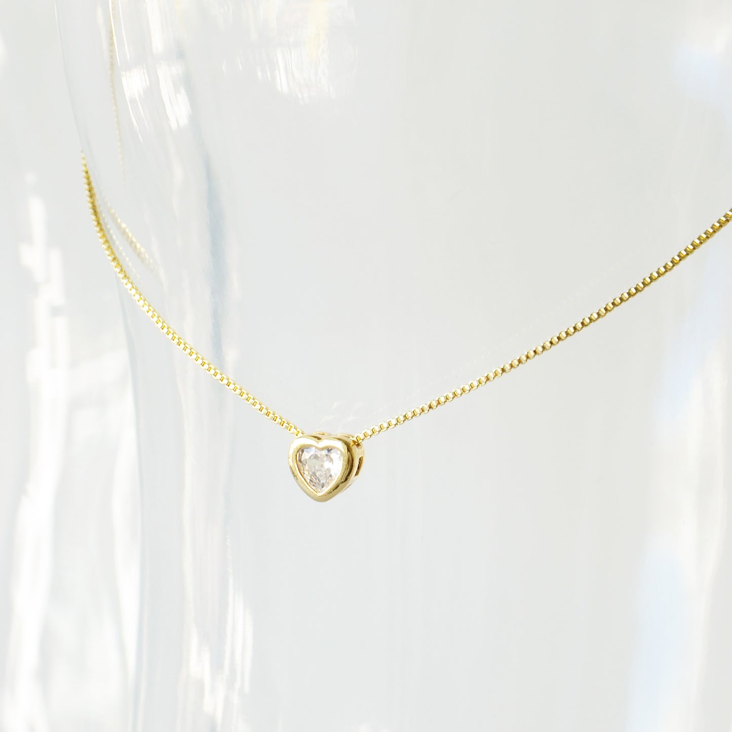 Cadena Punto Luz Corazón Circón - Enchape Oro 21k