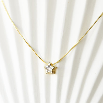 Cadena Punto Luz Estrella Circón - Enchape Oro 21k
