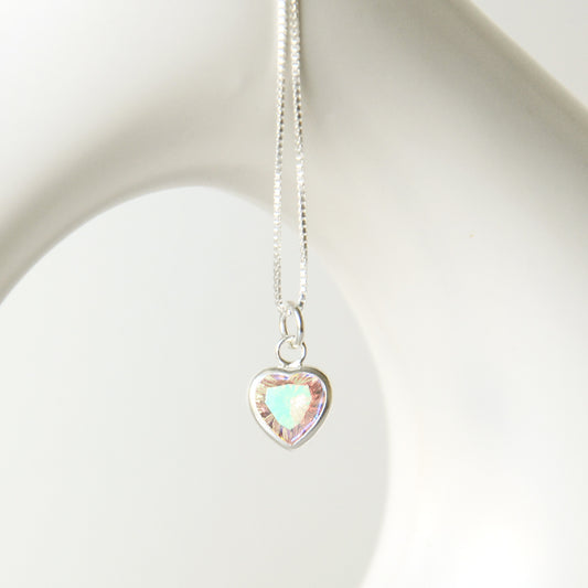 Cadena Punto Luz Circón Corazón Tornasol - Plata 925
