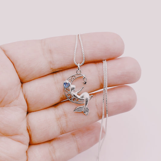 Cadena Luna & Sirena Circón Micro Colgante - Plata 925