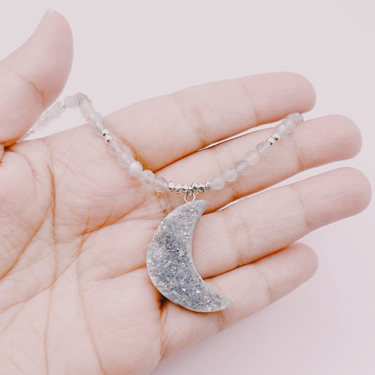 Collar Drusa Lunar Cuarzo Celestial Aura & Labradoritas - Plata 925