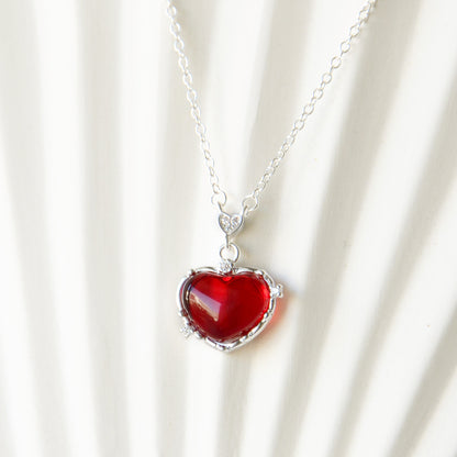 Cadena Corazón Rojo Cristal & Circones Diseño - Plata 925