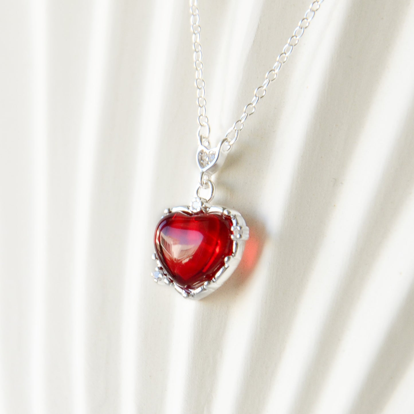 Cadena Corazón Rojo Cristal & Circones Diseño - Plata 925