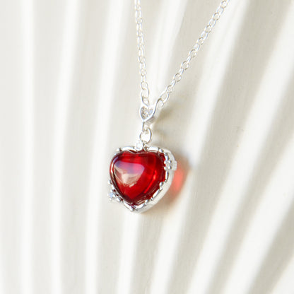 Cadena Corazón Rojo Cristal & Circones Diseño - Plata 925