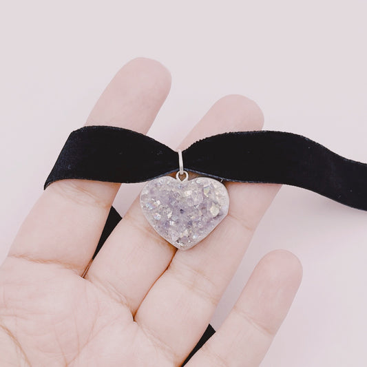 Gargantilla Drusa Corazón Amatista Aura - Plata 925