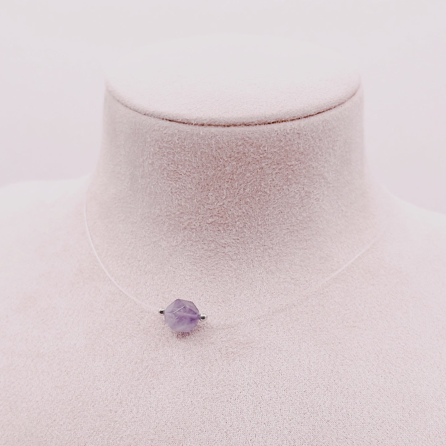 Collar Invisible - Amatista Hexagonal - Plata 925