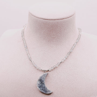 Collar Drusa Lunar Cuarzo Celestial Aura & Labradoritas - Plata 925