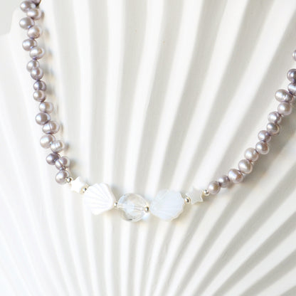 Collar Corto Perlas Río Conchitas Nácar & Cuarzo Cristal - Plata 925