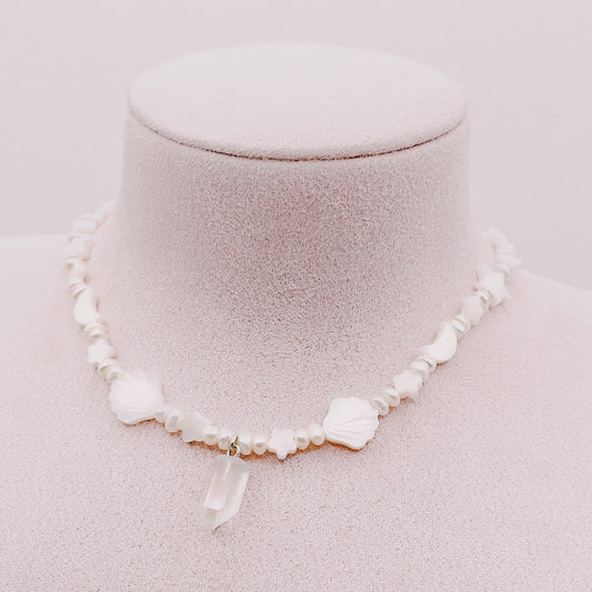 Collar Perlas con figuras nácar & Cuarzo Aura - Plata 925