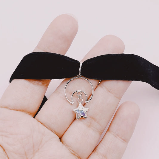 Gargantilla Luna Estrella Tornasol Circón - Plata 925