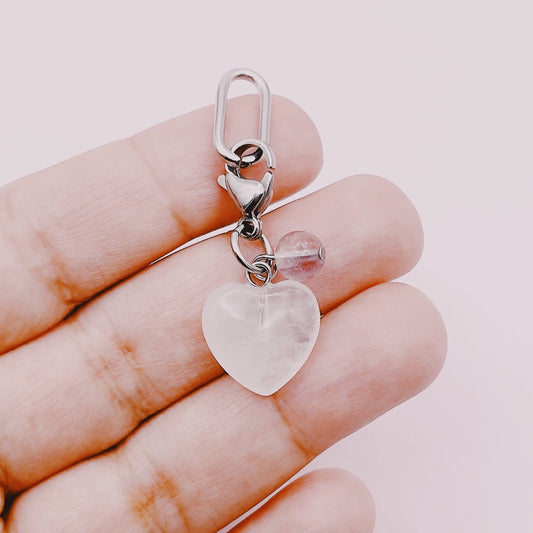 Colgante Mascotas - Corazón Cuarzo Cristal y Fluorita Lila