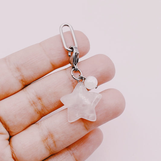 Colgante Mascotas - Estrella Cuarzo Rosa & Piedra Luna Aura