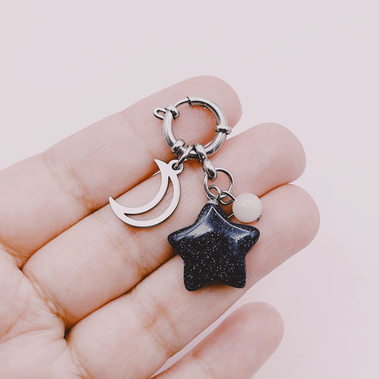 Colgante Mascotas - Estrella Piedra Lluvia Estrellas & Kunzita - Luna y Broche Timón