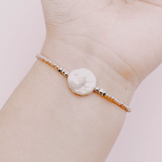 Pulsera Perla Barroca, Mostacillas y Cristales Perlados - Plata 925