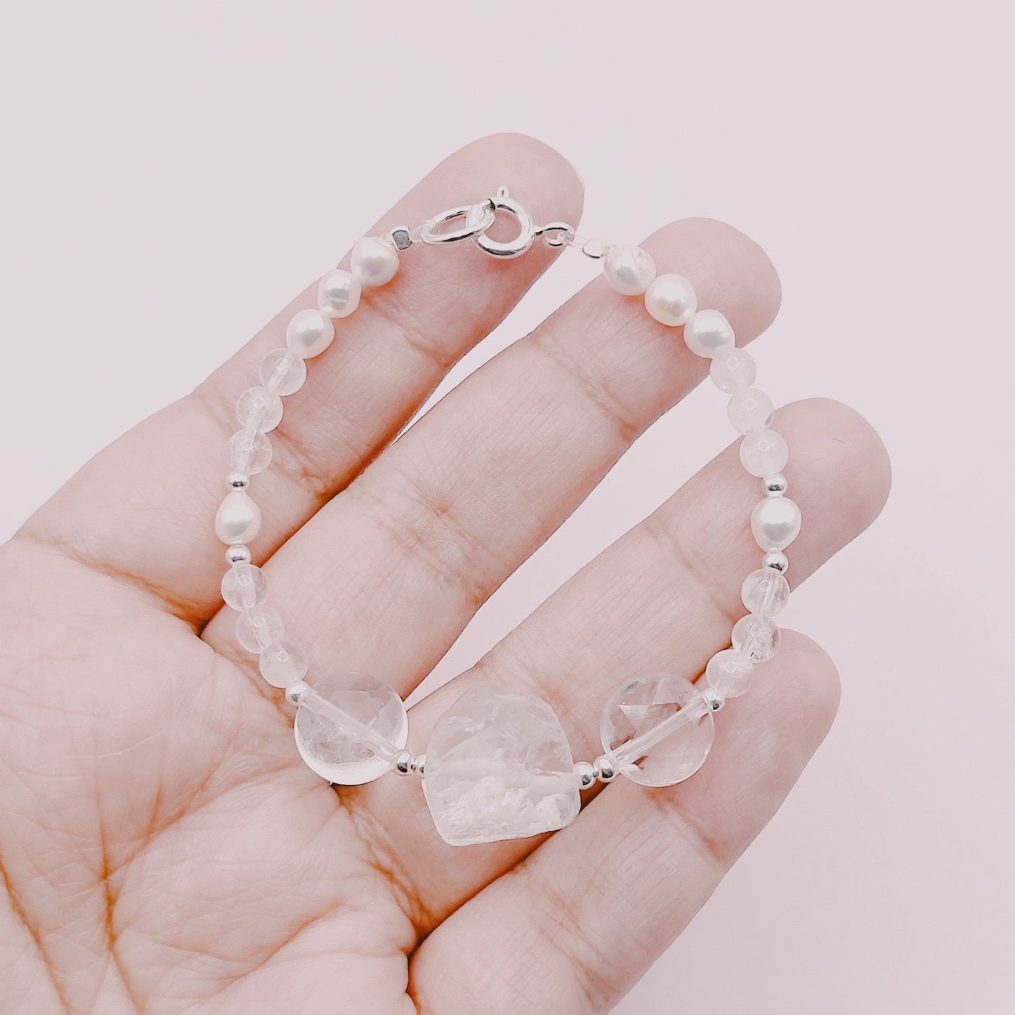 Pulsera Cuarzo Cristal & Perlas Premium
