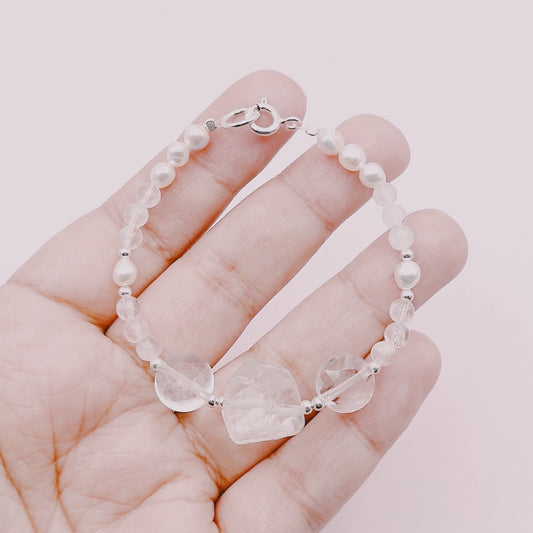 Pulsera Cuarzo Cristal & Perlas Premium - Plata 925