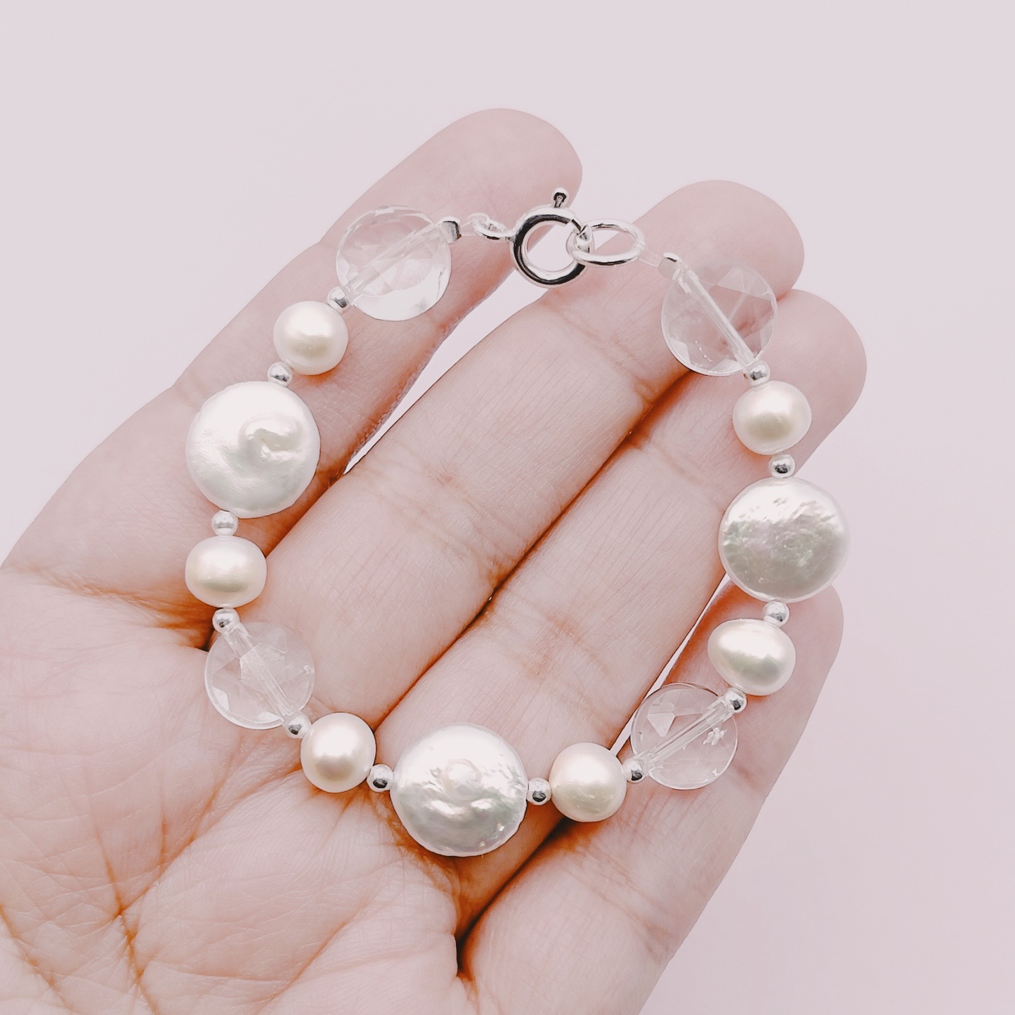 Pulsera Perlas & Cuarzo Cristal Premium - Plata 925