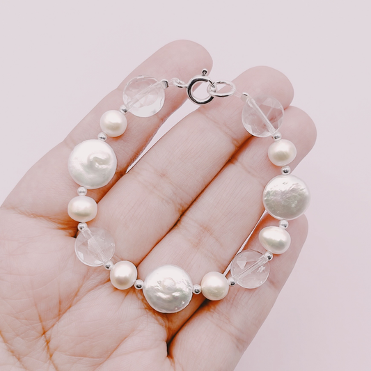 Pulsera Perlas & Cuarzo Cristal Premium - Plata 925