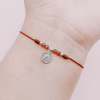 Pulsera Religiosa Rubíes Faceteados Colgante A Elección - Plata 925