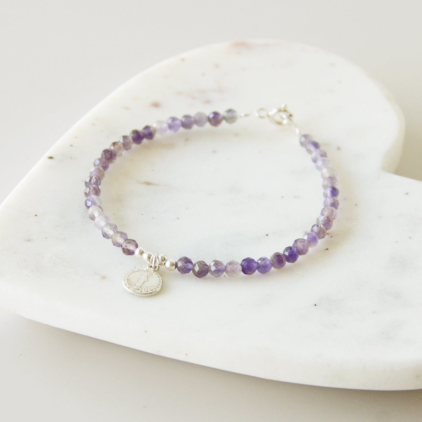Pulsera Religiosa Amatista Medallita A Elección - Plata 925