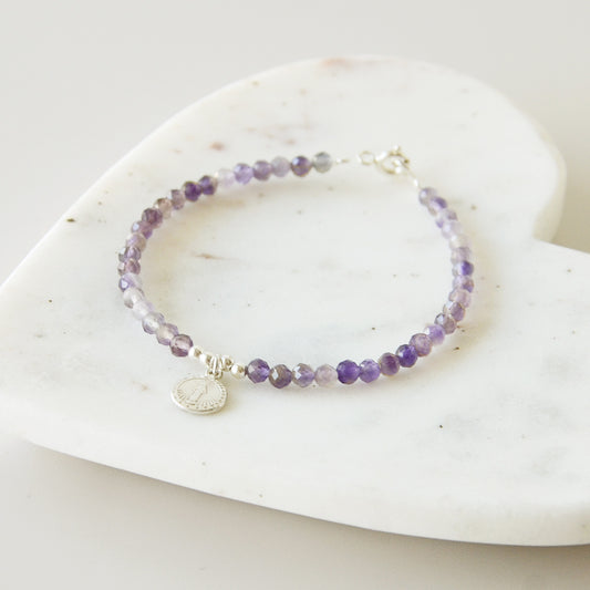 Pulsera Religiosa Amatista Medallita A Elección - Plata 925