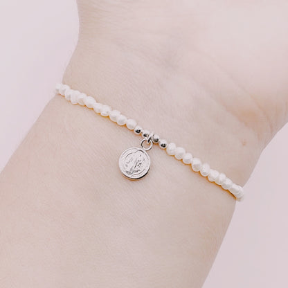 Pulsera Religiosa Perlas Río Mini Medallita A Elección - Plata 925