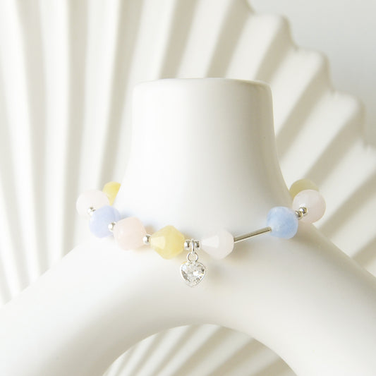 Pulsera Morganitas, Corazón Circón & Mostacillas - Plata 925