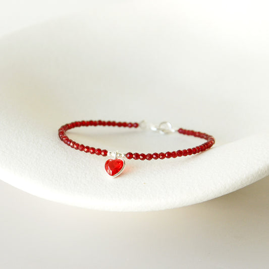 Pulsera Cristales & Corazón Circón Rojo Detente - Plata 925