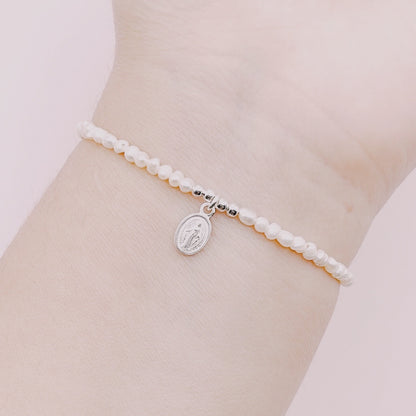 Pulsera Religiosa Perlas Río Mini Medallita A Elección - Plata 925
