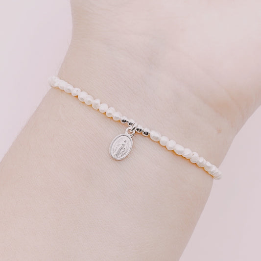 Pulsera Virgen Milagros Perlas Río Mini - Plata 925