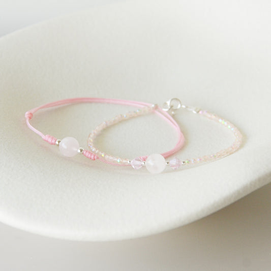 Pulsera Cuarzo Rosa Clásica & Cristales - A Elección