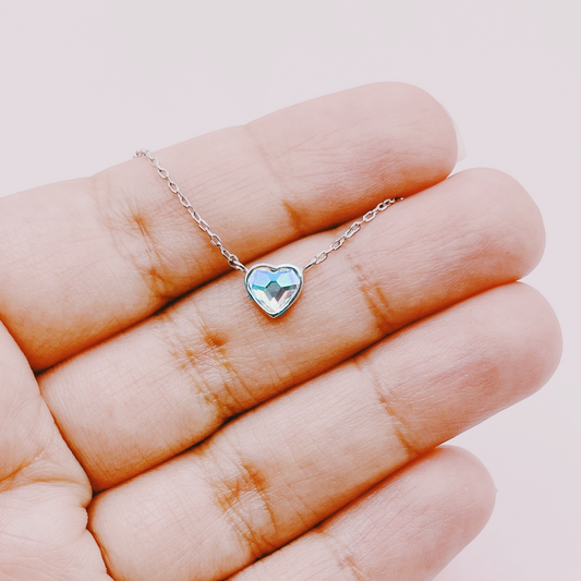 Cadena Corazón Cristal Original Tornasol Arcoíris - Plata 925