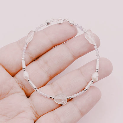 Pulsera Aguamarina, Perlas & Circonitas Lilas - Plata 925